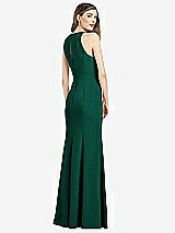 Rear View Thumbnail - Hunter Green V-Neck Keyhole Back Crepe Trumpet Gown