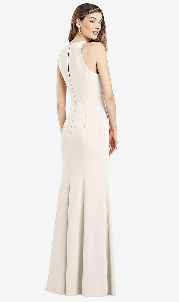 Back View - Ivory V-Neck Keyhole Back Crepe Trumpet Gown