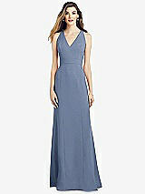 Front View Thumbnail - Larkspur Blue V-Neck Keyhole Back Crepe Trumpet Gown