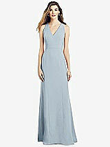 Front View Thumbnail - Mist V-Neck Keyhole Back Crepe Trumpet Gown