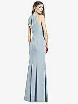 Rear View Thumbnail - Mist V-Neck Keyhole Back Crepe Trumpet Gown