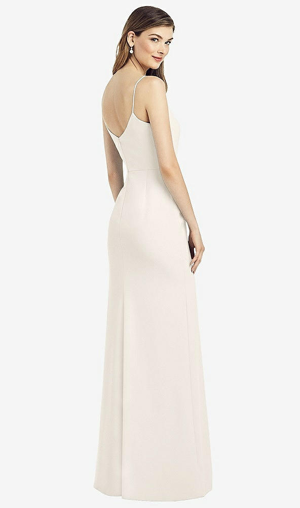 Back View - Ivory Spaghetti Strap V-Back Crepe Gown with Front Slit