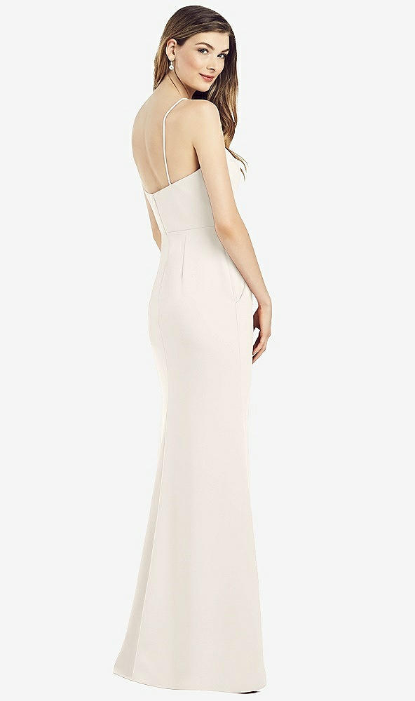 Back View - Ivory Spaghetti Strap A-line Crepe Dress with Pockets