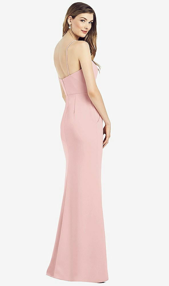 Back View - Rose Spaghetti Strap A-line Crepe Dress with Pockets