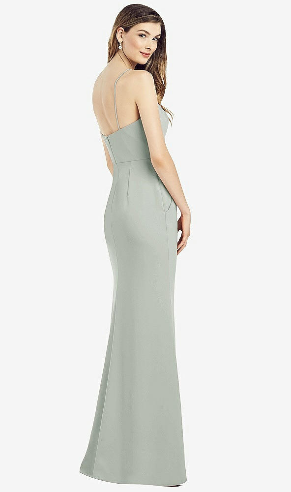 Back View - Willow Green Spaghetti Strap A-line Crepe Dress with Pockets
