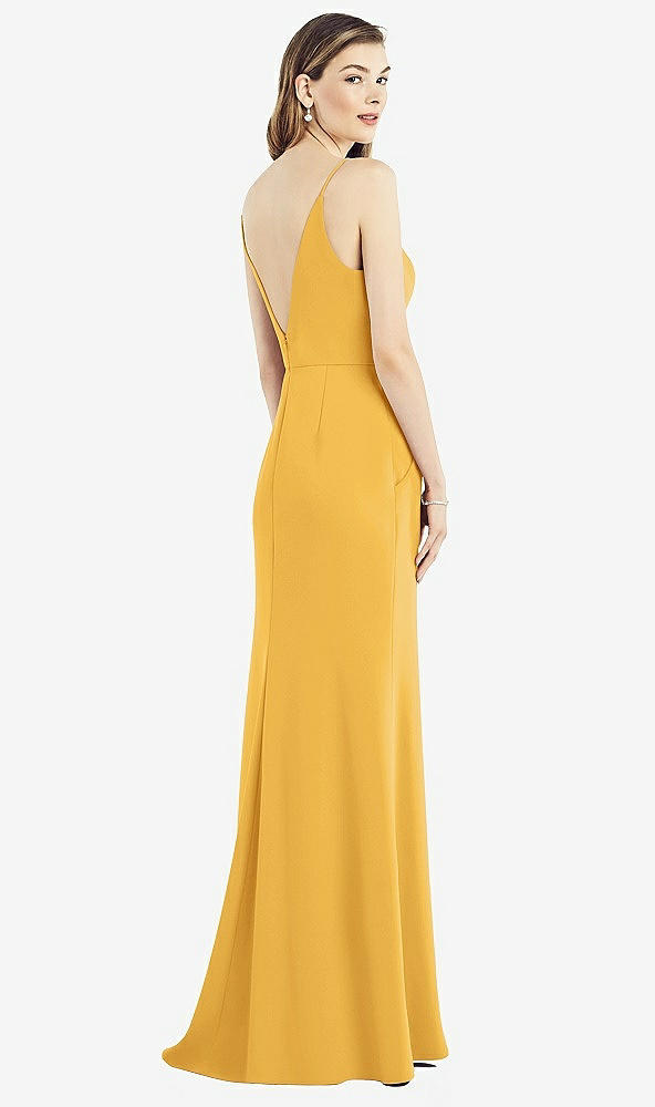 Back View - NYC Yellow V-Back Spaghetti Strap Maxi Dress with Pockets
