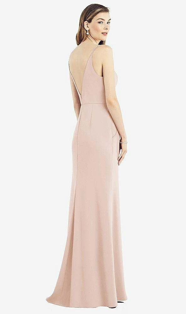 Back View - Cameo V-Back Spaghetti Strap Maxi Dress with Pockets