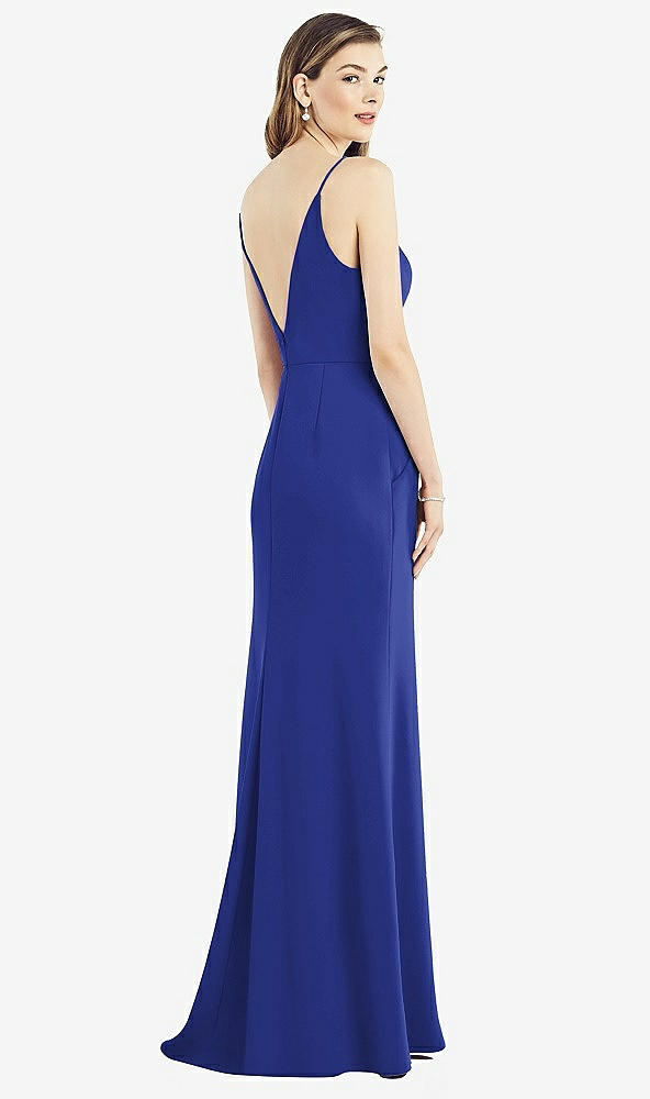 Back View - Cobalt Blue V-Back Spaghetti Strap Maxi Dress with Pockets