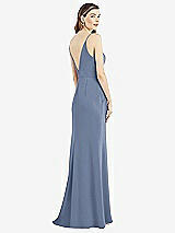 Rear View Thumbnail - Larkspur Blue V-Back Spaghetti Strap Maxi Dress with Pockets