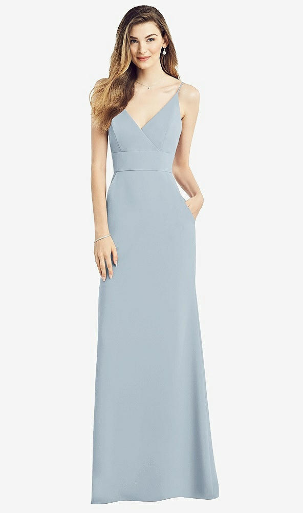 Front View - Mist V-Back Spaghetti Strap Maxi Dress with Pockets