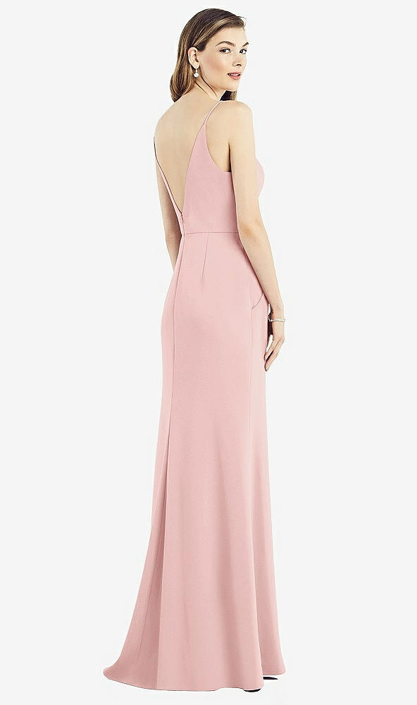 Back View - Rose V-Back Spaghetti Strap Maxi Dress with Pockets
