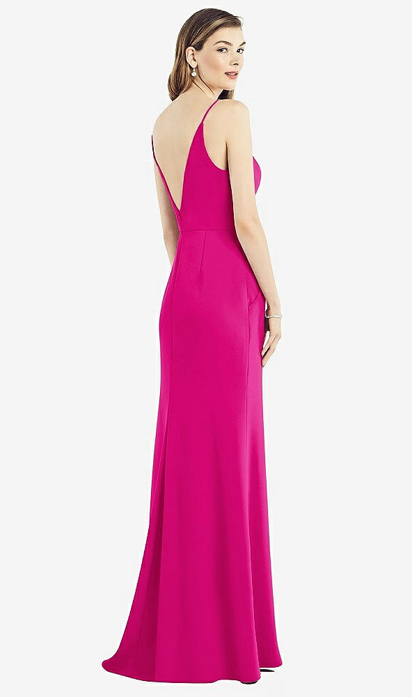 Back View - Think Pink V-Back Spaghetti Strap Maxi Dress with Pockets