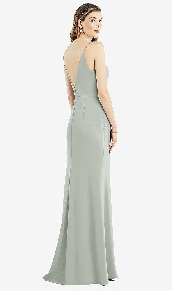 Back View - Willow Green V-Back Spaghetti Strap Maxi Dress with Pockets