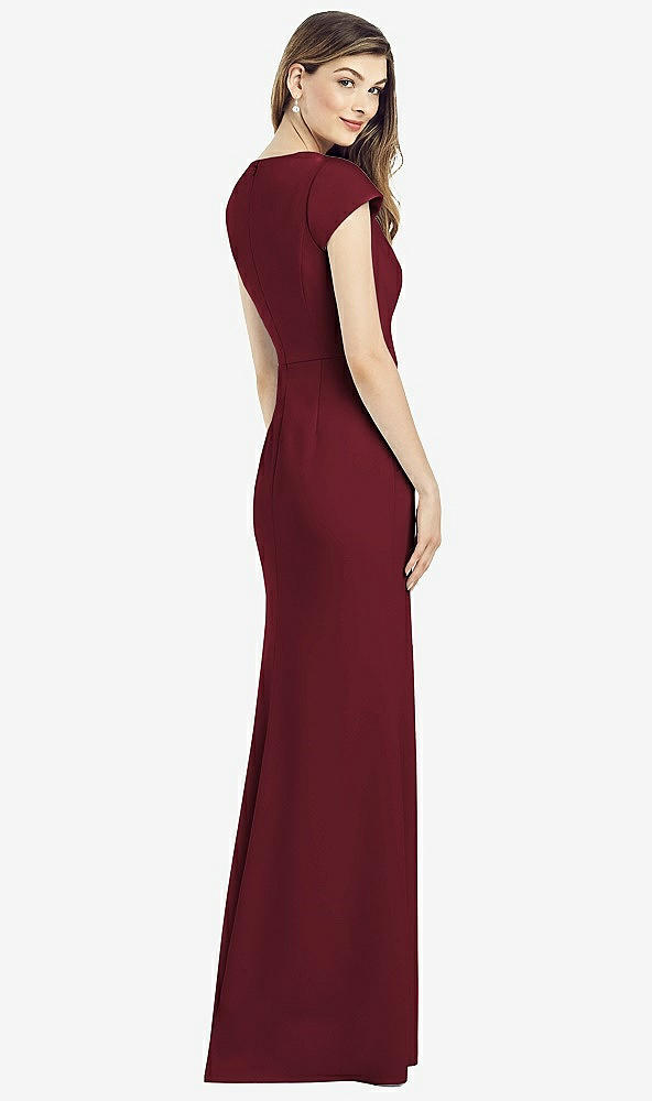 Back View - Cabernet Cap Sleeve A-line Crepe Gown with Pockets