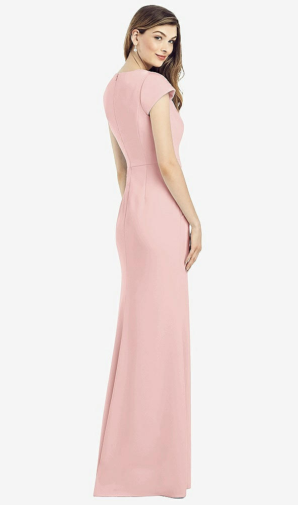 Back View - Rose Cap Sleeve A-line Crepe Gown with Pockets