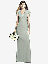 Front View Thumbnail - Willow Green Cap Sleeve A-line Crepe Gown with Pockets