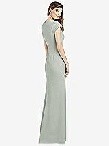 Rear View Thumbnail - Willow Green Cap Sleeve A-line Crepe Gown with Pockets