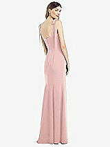 Rear View Thumbnail - Rose Flat Tie-Shoulder Crepe Trumpet Gown with Front Slit