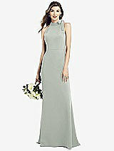 Rear View Thumbnail - Willow Green Bow-Neck Open-Back Trumpet Gown