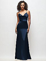 Front View Thumbnail - Midnight Navy Cowl-Neck Criss Cross Back Slip Dress