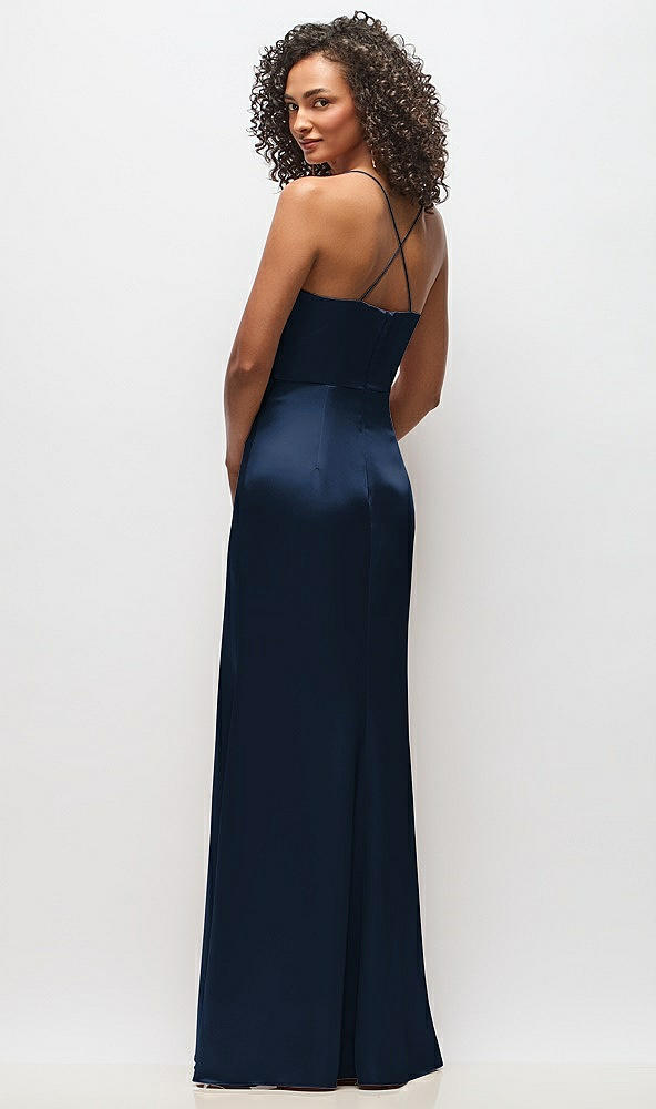 Back View - Midnight Navy Cowl-Neck Criss Cross Back Slip Dress