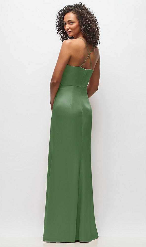 Back View - Vineyard Green Cowl-Neck Criss Cross Back Slip Dress