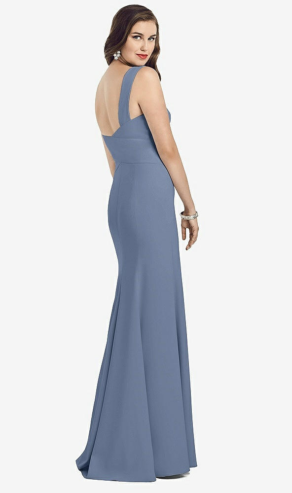 Back View - Larkspur Blue Sleeveless Seamed Bodice Trumpet Gown