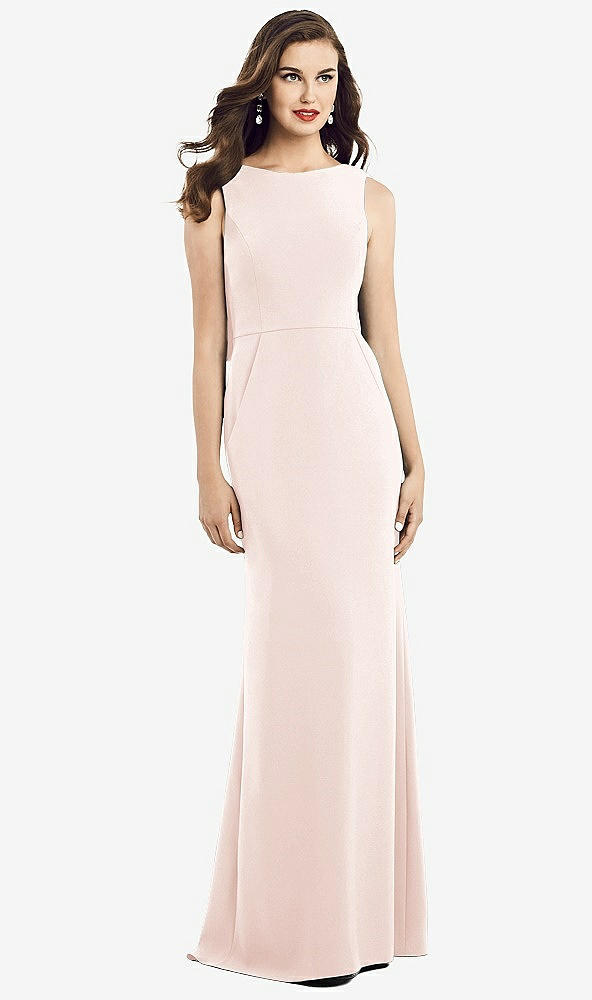 Back View - Blush Draped Backless Crepe Dress with Pockets