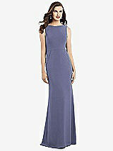 Rear View Thumbnail - French Blue Draped Backless Crepe Dress with Pockets