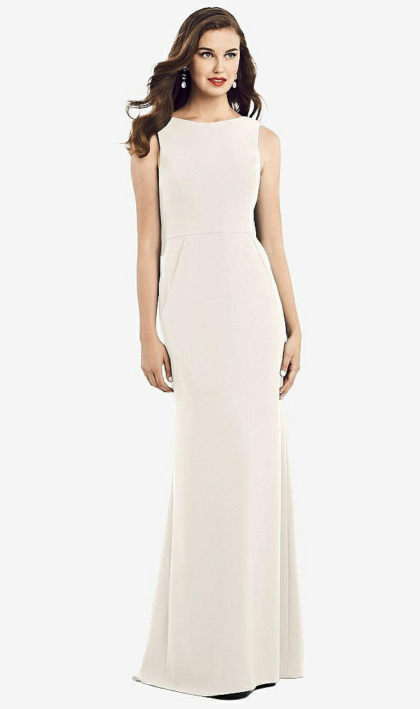 Back View - Ivory Draped Backless Crepe Dress with Pockets