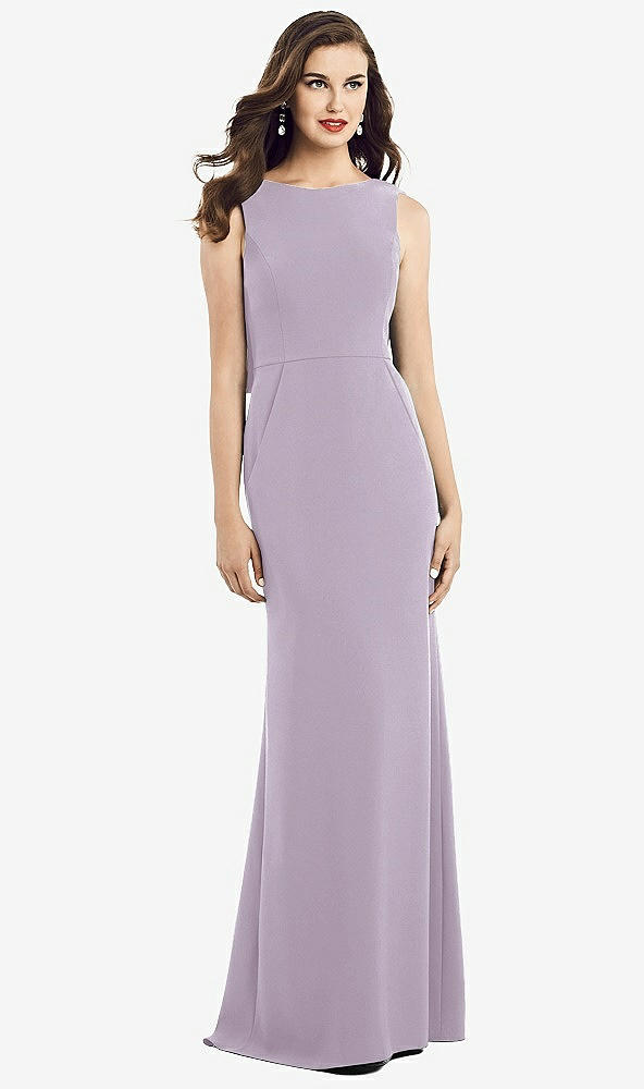 Back View - Lilac Haze Draped Backless Crepe Dress with Pockets