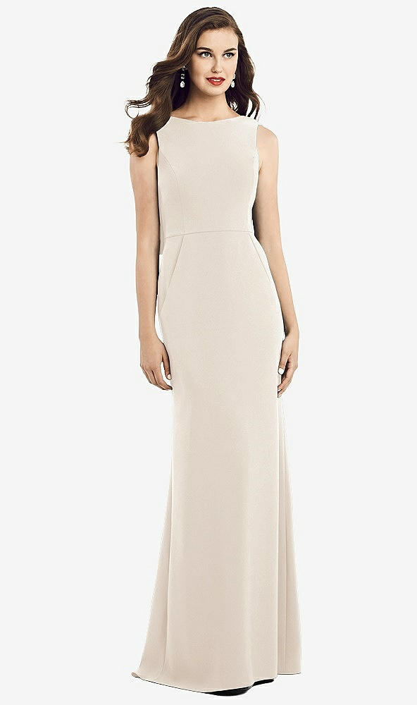 Back View - Oat Draped Backless Crepe Dress with Pockets