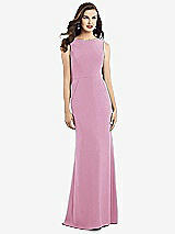Rear View Thumbnail - Powder Pink Draped Backless Crepe Dress with Pockets