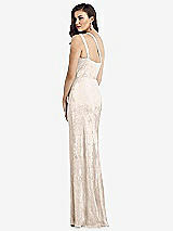 Rear View Thumbnail - Rose Gold One-Shoulder Twist Metallic Trumpet Gown
