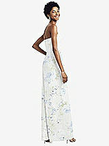 Rear View Thumbnail - Bleu Garden Strapless Chiffon Wide Leg Jumpsuit with Pockets