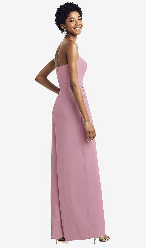 Back View - Dusty Pink Strapless Chiffon Wide Leg Jumpsuit with Pockets
