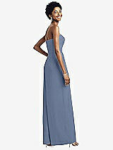 Rear View Thumbnail - Larkspur Blue Strapless Chiffon Wide Leg Jumpsuit with Pockets