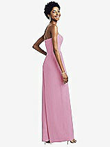 Rear View Thumbnail - Powder Pink Strapless Chiffon Wide Leg Jumpsuit with Pockets