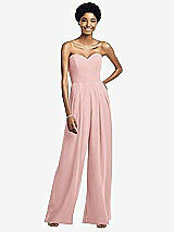 Front View Thumbnail - Rose Strapless Chiffon Wide Leg Jumpsuit with Pockets