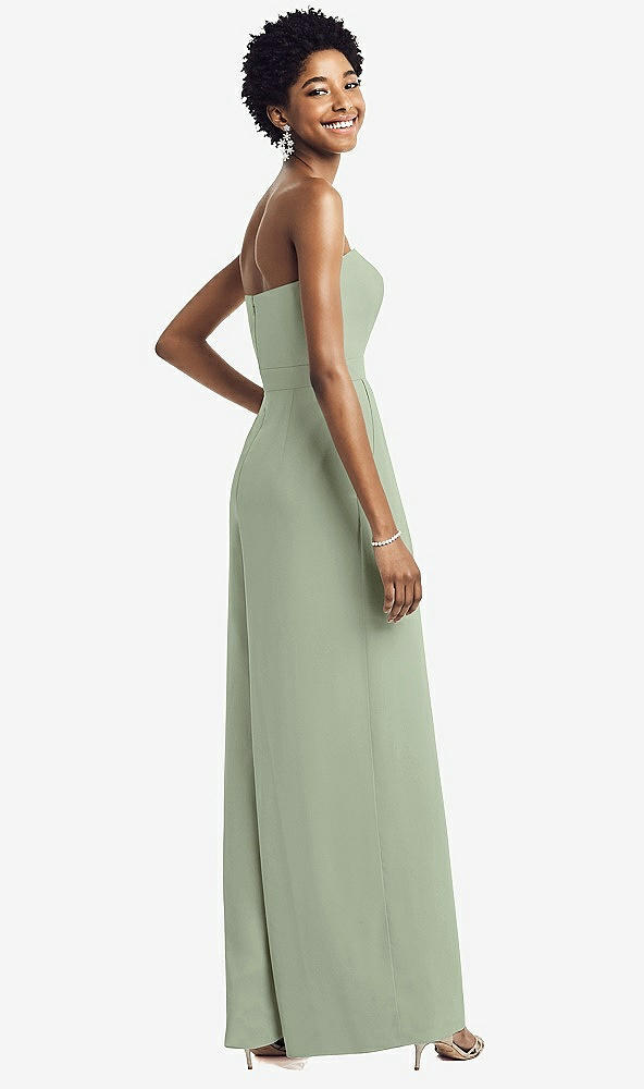Back View - Sage Strapless Chiffon Wide Leg Jumpsuit with Pockets