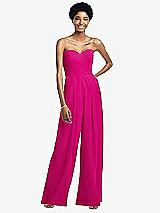 Front View Thumbnail - Think Pink Strapless Chiffon Wide Leg Jumpsuit with Pockets