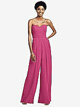 Front View Thumbnail - Tea Rose Strapless Chiffon Wide Leg Jumpsuit with Pockets