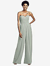 Front View Thumbnail - Willow Green Strapless Chiffon Wide Leg Jumpsuit with Pockets