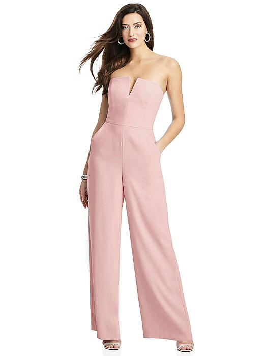 Strapless Notch Crepe Jumpsuit with Pockets