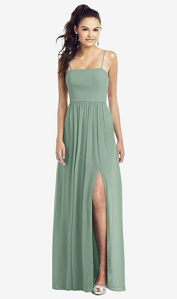 Front View - Seagrass Slim Spaghetti Strap Chiffon Dress with Front Slit