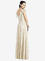 Rear View Thumbnail - Butter Yellow Floral Bow-Shoulder V-Back Chiffon Gown with Front Slit