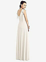 Rear View Thumbnail - Ivory Bow-Shoulder V-Back Chiffon Gown with Front Slit