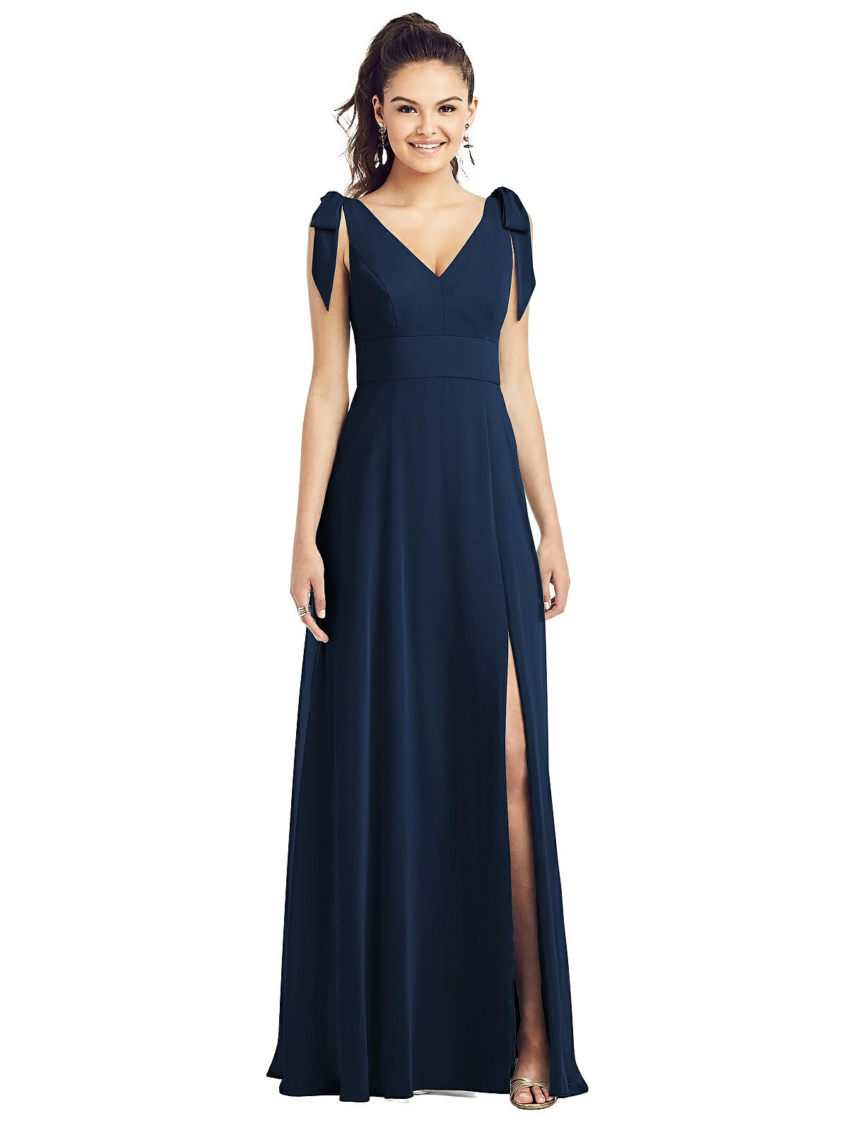 Elegant Bow-Shoulder Chiffon Gown