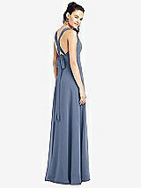 Rear View Thumbnail - Larkspur Blue & Light Nude Adjustable Strap Illusion Neck Chiffon Gown