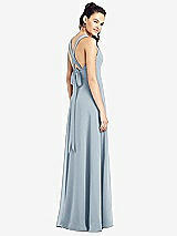 Rear View Thumbnail - Mist & Light Nude Adjustable Strap Illusion Neck Chiffon Gown